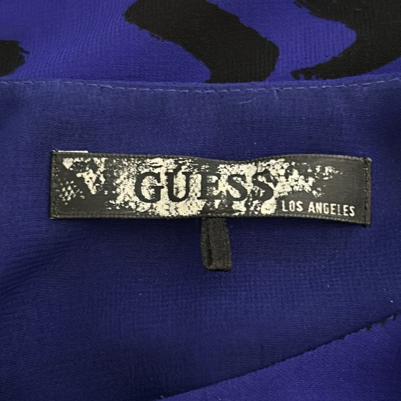 Guess Vintage Y2K Letter Print Long Blue Sheer Top‎ Chain Details - Picture 3 of 5